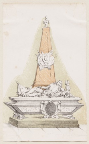 Ornamentprent. Grafmonument van Menno, Baron van Coehoorn (kopie)